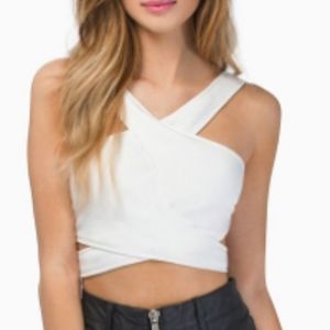 Tobi White Cross Front Crop Top